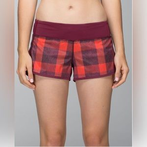 Lululemon Speed Short in Yama Check Heathered Flaming Tomato / Rust Berry